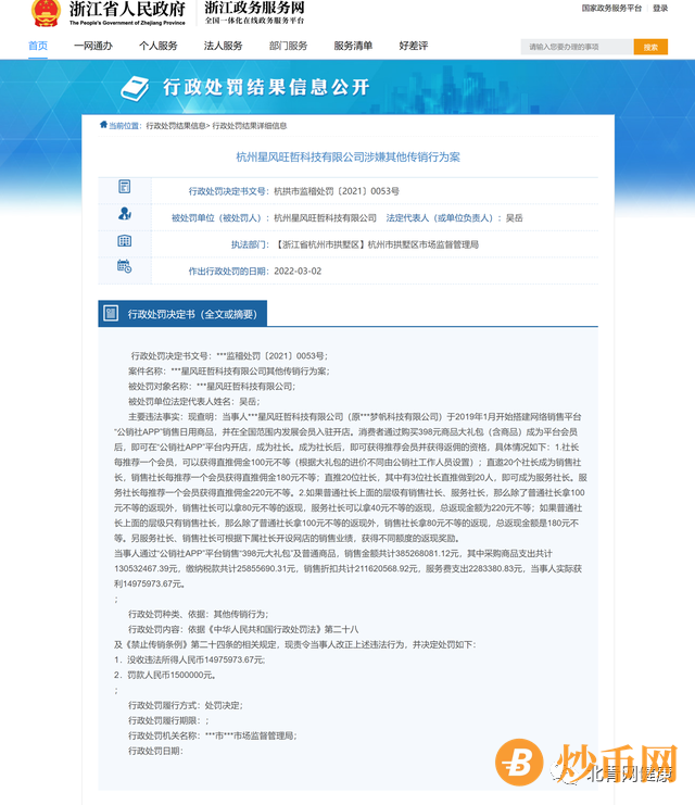 公销社APP运营方杭州星风旺哲科技公司涉嫌传销被罚没1647万余元插图