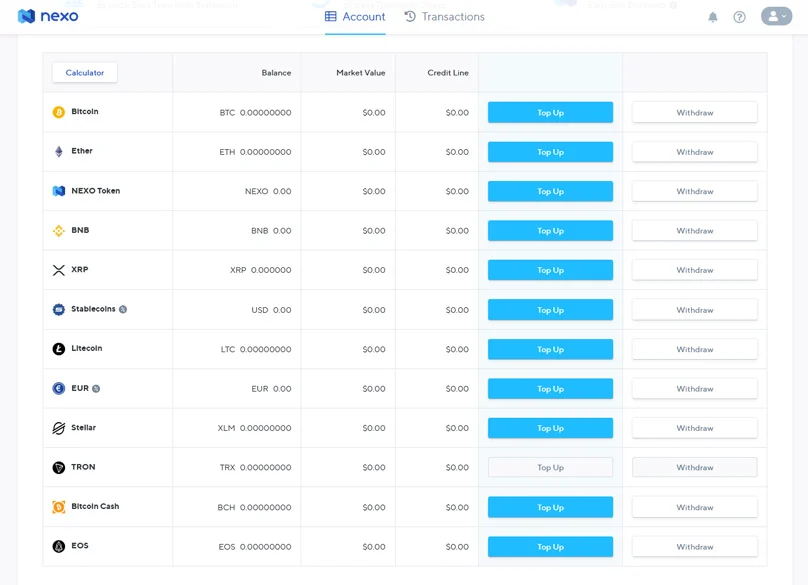 Nexo Deposit Options