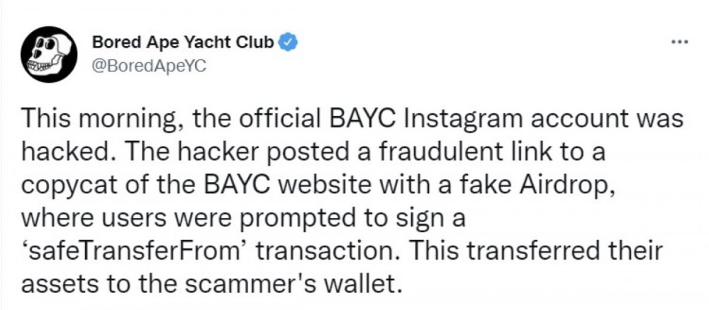 无聊的猿游艇俱乐部关于 BAYC Instagram 黑客的推文